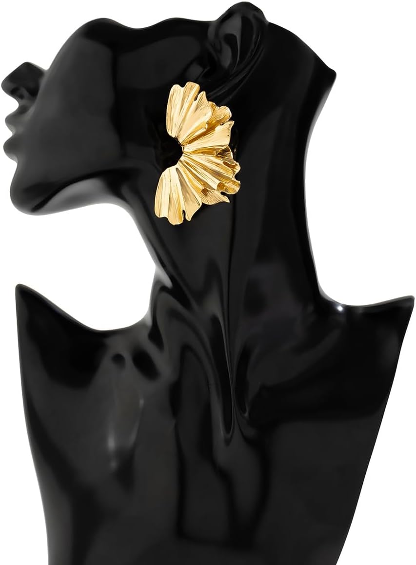 Gold Sculptural Flower Earrings Gold Statement Earrings for Women Exaggerated Geometric Dangle Earrings Bohemian Flower Floral Dangling Drop Earrings Summer Beach Jewelry - Image 4