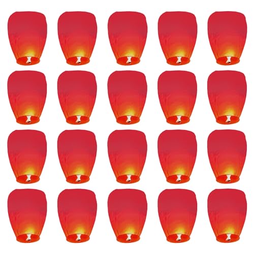 20 Pack Rojo Linternas Chinas del Cielo, Linternas de Papel Voladoras, Farolillos Voladores, Luces Brillantes Voladoras de Estilo Tradicional, Utilizadas para Cumpleaños, Bodas, Fiestas,San Valentín