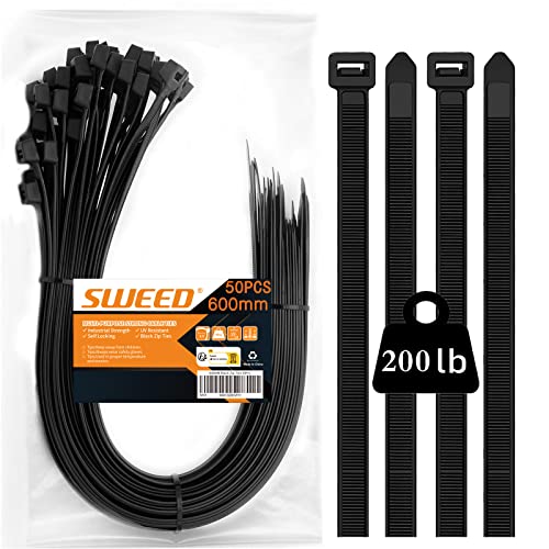 SWEED 600mm Riselant Grand, Grand Serre Cable Noir Durable, 50pcs Collier De Serrage large Fort, Serflex Cable Souple, Usage en Exterieur et Interieur ou...