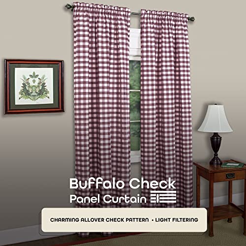 Buffalo Check Panel Window Curtain - 42 Inch Width, 84 Inch Length - Burgundy & Ivory Plaid - Light Filtering Farmhouse Country Drapes For Bedroom Living & Dining Room By Achim Home Decor #TOP1