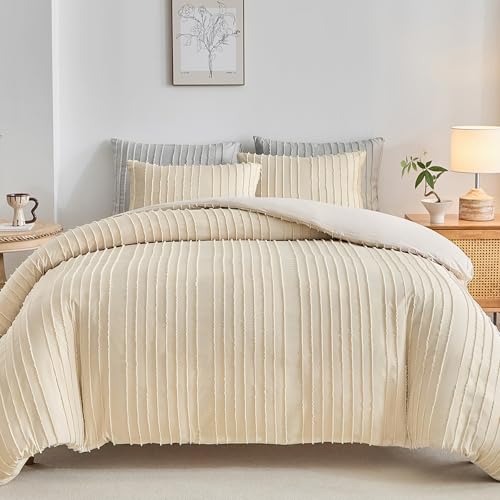WARMDERN Khaki Boho Duvet Cover Full, Striped Textured Tufted Bedding Set by WARMDERN - Used condition - US$33.47