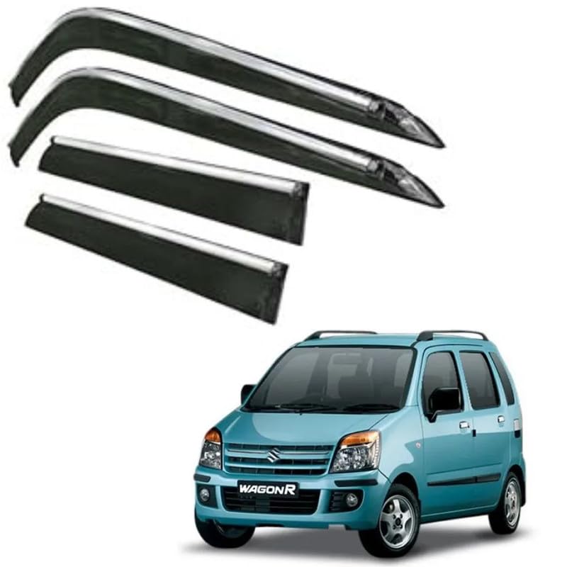 Image of CAR SAAZ Side Door Visors for WagonR (1999-2010) (Set of 4Pcs) | Chrome Lined Rain Guards, Smoke Finish, Polycarbonate Wind Deflector