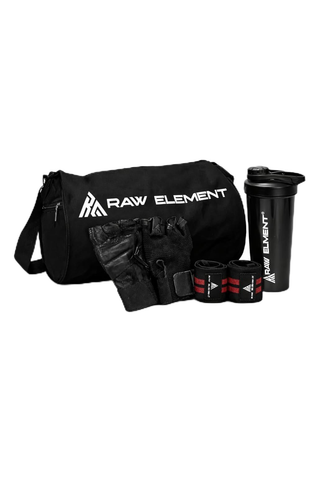 raw element Gym Gear Set – Gym Duffel Bag, Weightlifting Gloves, Wrist Wraps & 700ml Shaker Bottle | Complete Workout Accessories Kit for Gym, Home Training & Weight Lifting (Black)-picture-17