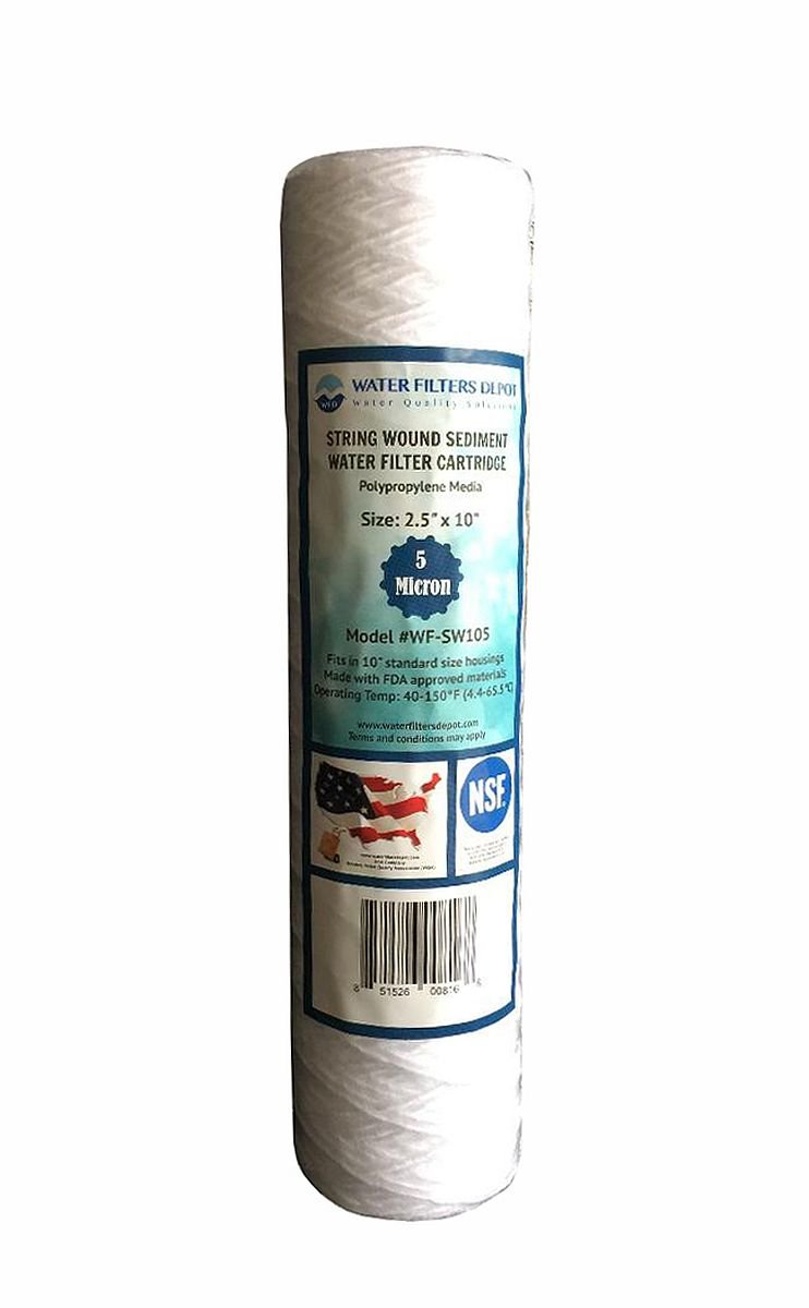 WF-SW105 2 5-inch x 10-inch String Wound Sediment Water Filter Cartridge fits in 10-inch standard size housings of