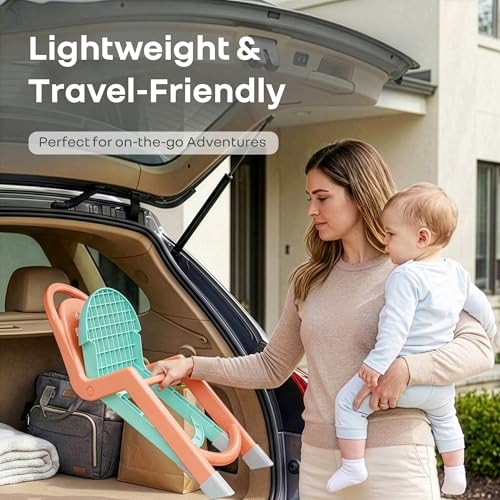 Image of R for Rabbit Jelly Bean Zippy Kids Folding Chair for 1-8 Years | Ergonomic Back Support | Lightweight & Portable | Stable Triangular Design | Indoor Outdoor Study Play Chair, Upto 40 kg (Peach Green)