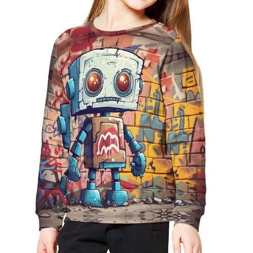 JooMeryer Teens Boys Girls Funny 3D Cartoon Robot Print Long Sleeve Crew Neck Sweatshirts4