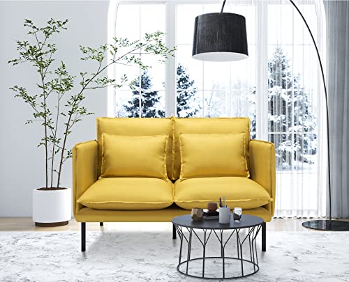 Koihome Upholstered Loveseat 57.5 2 Pillows, Sleeper Sofa Bed With Metal Legs, Modern Polyester Chaise With Wood Frame, Recliner Couch Daybed For Living Room,Bedroom,Office, 2-Seater, Yellow #TOP24