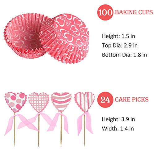 Heart Cupcakes Wrappers And Toppers - Valentine’s Day Baking Cups Liners Cake Decorations Wedding Bridal Shower Girl Birthday Baby Shower Party Supplies Theat Favors Red - 124 Pcs #TOP1