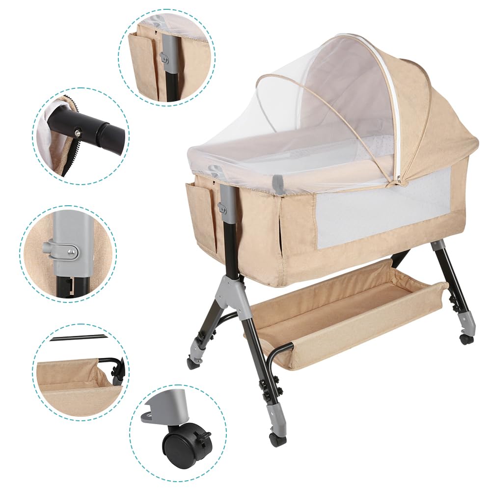 HUOLE Lit Cododo Bebe 4 Niveaux Couffin Dormir Securite Portable Plier Nouveau-ne 104x52x100-110 cm Blanc casse