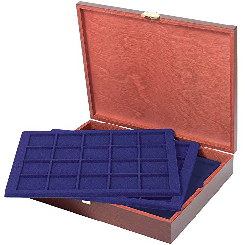Coffret numismatique en bois massif LINDNER pour 100 monnaies et capsules de collection
