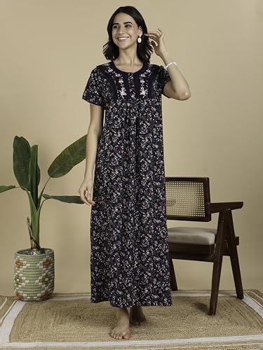 Image of 9shines Label Stylish Alpine Nighty Maxi for Women | Full Length Trendy Nightgown | Premium Nightdress | Nightwear | Embroidery Nighty with Pockets (2892)