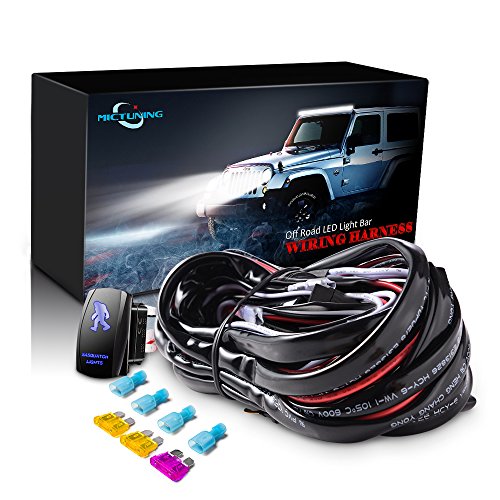 MICTUNING LED Light Bar Wiring Harness Fuse 40Amp Relay ON-OFF SASQIATCH Rocker Switch Blue(2 Lead )