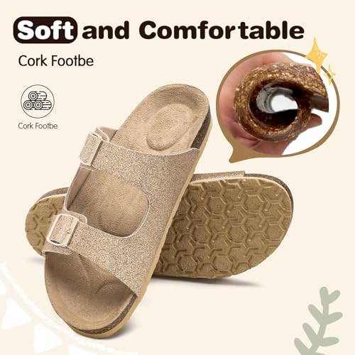 Image of FITORY Boys Girls Glitter Slide Sandals, Cork Slipper with Adjustable Straps for Little Kid /Big Kid