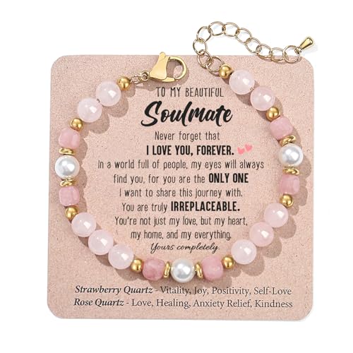 Image of Quietsun Trendy Gifts for Her-Positive /Love /Joy Natural Crystal Bracelets for Girls /Teens /Adults-Adjustable /Handmade-Gift Box Packing