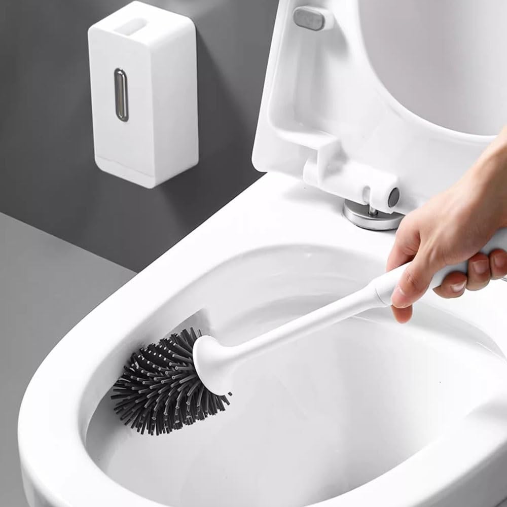 Escobilla de Baño Cabezal de cepillo de silicona redondeado, juego de escobilla de baño, cepillo de baño de apertura y cierre montado en la pared, cepillo de baño con mango de plástico Escobillas de I