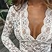 Chloefairy Sexy Women's Lace Blouse Flared Sleeve Deep V-Neck Lace Floral See Through Slim Fit Mesh Sheer Crop Tops Clubwear (US, Alpha, Small, Regular, Regular, White)