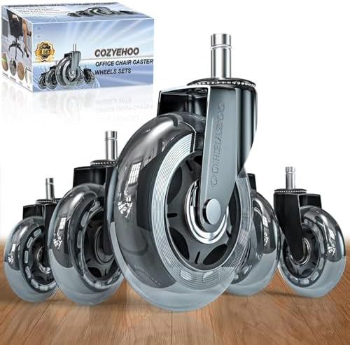 3 Inch Office Chair Wheels Rubber Chair Casters Replacement Heavy-Duty Computer Gaming Desk Caster Wheel, Set of 5