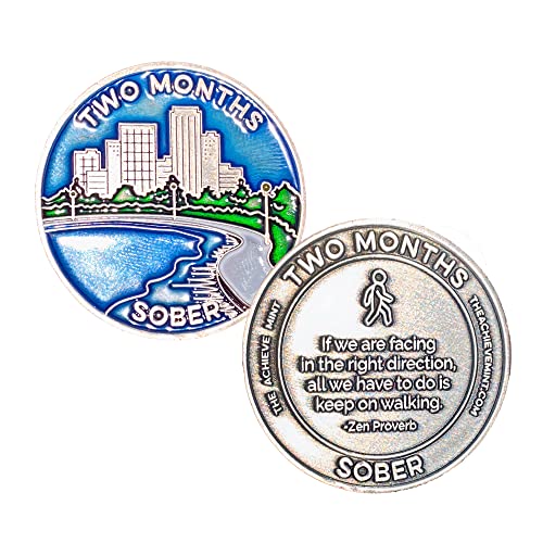 Image of The Achieve Mint 2 Months Sober Token | Two Month Sobriety Chip | Non-AA, Non-Religious Medallions for Men and Women Celebrating Sobriety
