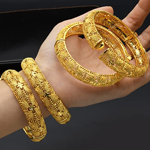 Dubai Gold Bangles for Women Indian African Wedding Bracelets 18K Gold Plated Ethiopian Bridal Jewelry2