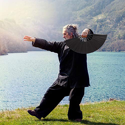 Große Faltbare Seide Hand Fächer - Chinese Tai Chi Fächer für Männer und Frauen - Leistung, Tanz, Dekorationen, Festival, Geschenk (Schwarz, 2)