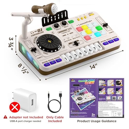 iPlay, iLearn Kids DJ Mixer Toy, Toddler Musical DJ Turntable W/Lights Sounds, Electronic Piano Instrument Playset W/Karaok Microphone, Birthday Party Gift for 3 4 5 6 Years Old Boys Girls Children - Thumbnail 3