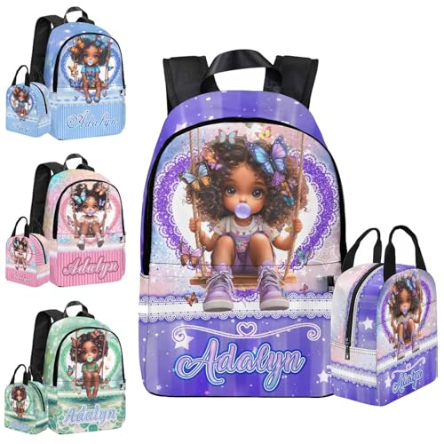 Custom Back to School Supplies Backpacks Lunch Bag Pencil Bag with Name Personalized Girl Text Pink for Elementary Middle School Backpack Lunch Pencil Bag for Teens Girls Kids Waterproof