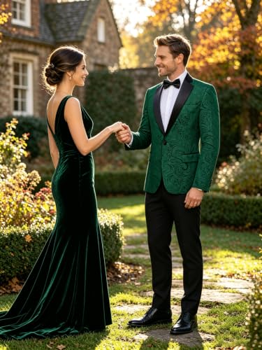 Image of Barry.Wang Velvet Mens Blazer Mardi Gras Sport Coat Brooch Regular Fit Tuxedo Peaked Lapel Suit Jacket Carnival Parade