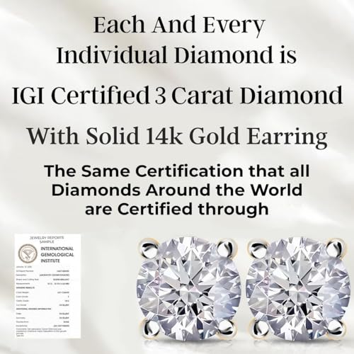 IGI Certified 0.2 to 4 Carat Lab Grown Diamond Stud Earrings for Women Solid 14K Gold/Platinum/Sterling Silver (E-F Color, VS Clarity) Jewelry Gifts2