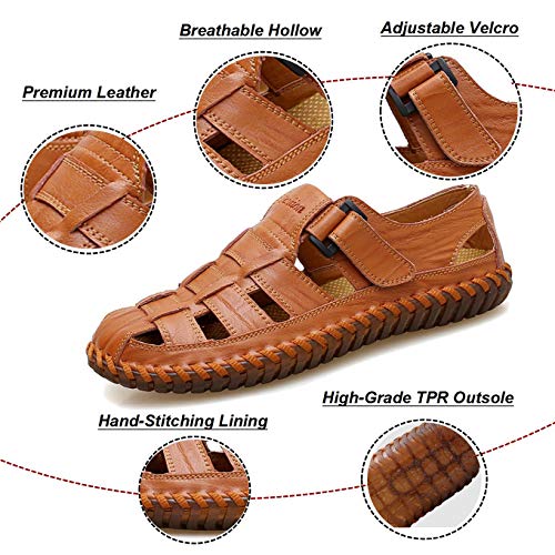 Moodeng Mens Sport Sandals Closed Toe Outdoor Fisherman Shoes Leather Summer Beach Loafters Breathable Anti-Slip #TOP1