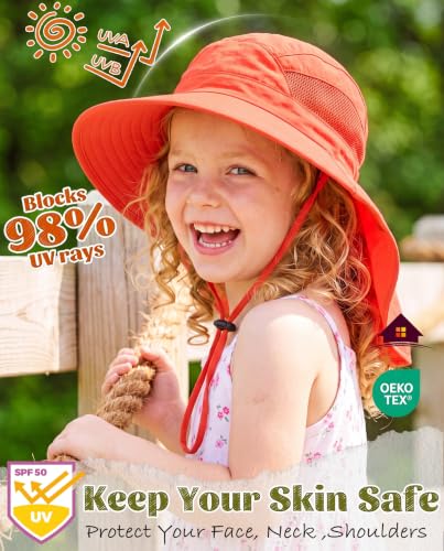 Image of Home Prefer UPF50 Wide Brim Kids Sun Hat Neck Flap Boys Girls Sun Protection Hat for Beach Fishing