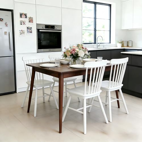 N NOORDENIYA Windsor Dining Chairs Set of 4 Farmhouse Solid Wood Kitchen Chair with Spindle Back Modern Side Dining Chairs Set for Dining Room Kitchen Restaurant White