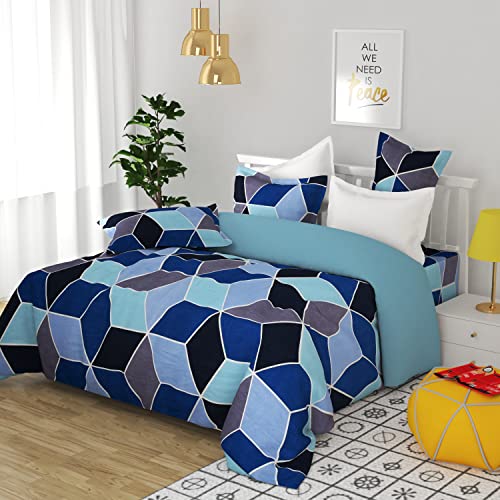 Image of HOMEKART 3D Printed 144 Tc Microfiber Double Bedsheet with 2 King Size Pillow Covers Breathable | Wrinklfree | Summer | Topsheet (Blue & Black Cricle Print, 90 x 90 Inches)