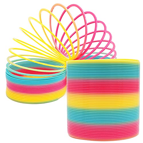 Image of The Dreidel Company Jumbo Rainbow Plastic Coil Spring 2-Pack, Party Favor for Kids, Individually Wrapped, 6 inch Inch (150mm) Spring