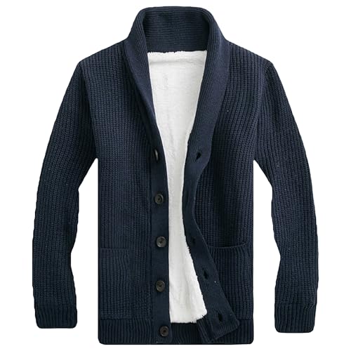 Men Button Down Wool Cardigan Slim Fit Shawl Collar Cardigans Sweater Stand Collar Button Knit Jacket