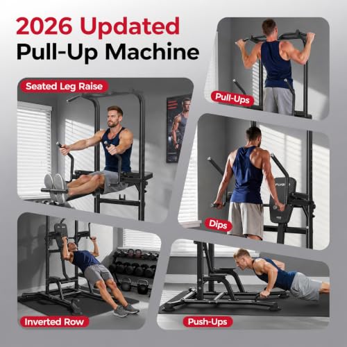 Image of FLYBIRD 800LBS Heavy Duty Power Tower Dip Station, Adjustable Height Pull Up Stand with Crunch Leg Raise, Multifunction Strength Training Equipment for Home Gym Back Workout
