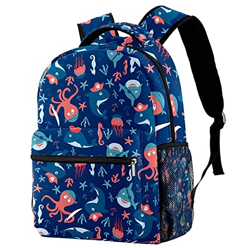 Sac à dos ordinateur grande capacité zippé Octopus bleu dauphin requin