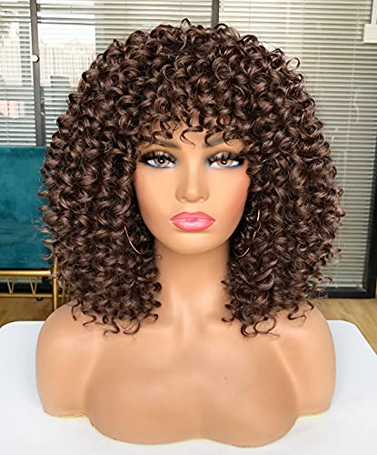 PRETTIEST Afro Curly Wigs light Brown Wig with Bangs for Black Women Natural Looking for Daily Wear (Color: light Brown)