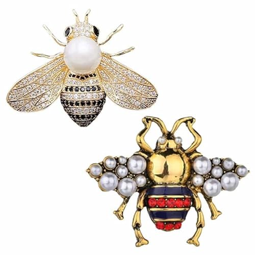 Pugest 2 Pack Rhinestone Pearl Bee Brooch Pins Honey Bee Pendant/Brooch Fashion Crystal Insect Pins #TOP9