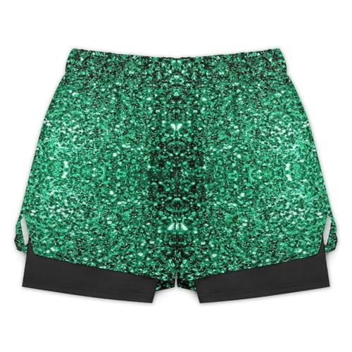 Beautiful Emerald Green Glitter Sparkles Beach Shorts for Men Swim Trunks Quick Dry Swim Shorts with Compression Liner Pocket