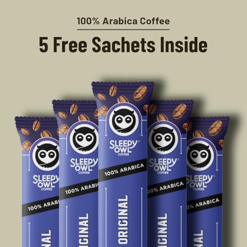 Image of Sleepy Owl Coffee Mugs Set of 2 (200ml) with 5 Free Coffee Sachets | Eco-Friendly & Sustainable Cup | Microwave Safe | 100% Arabica Coffee with Mug
