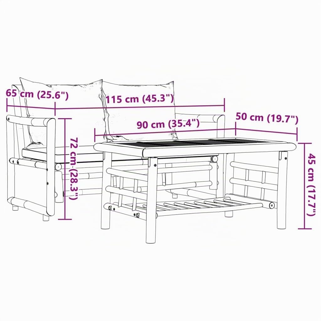 vidaXL Set di divani da Giardino 2 Pezzi con Cuscini in bambù