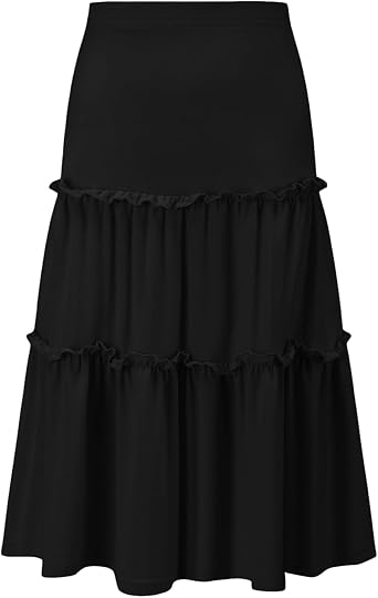Girls Casual Boho Maxi Skirt Long Swing High Waisted Elastic Ruffled Tiered Skirts