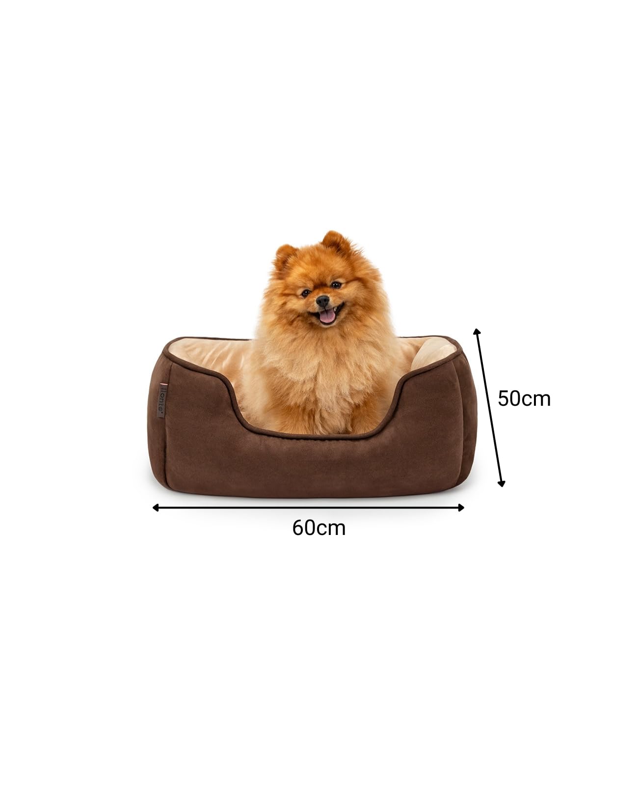 lionto Letto per cani 2 in 1 con ingresso confortevole, accogliente cuccia reversibile per cani e gatti, 60x50 cm, cuscino per cani in similpelle facile da pulire, marrone/beige