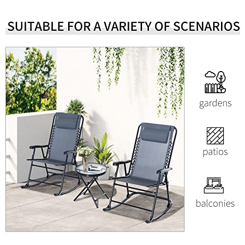 Outsunny 3 Piece Outdoor Rocking Bistro Set, Patio Folding Chair Table Set With Glass Coffee Table For Yard, Patio, Deck, Backyard, Grey #TOP4
