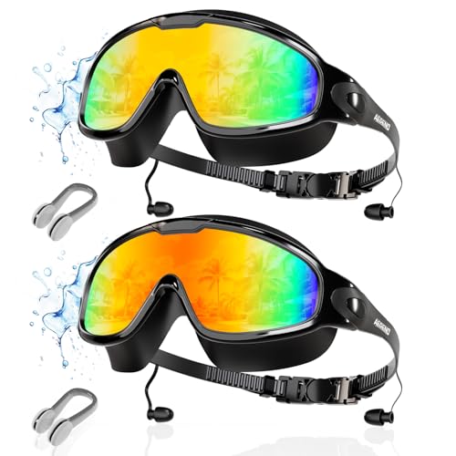 Image of Aegend New Adult Wide View Swim Goggles, Anti-Fog /UV No Leak Swimming Goggles with Ear Plugs for Men & Women