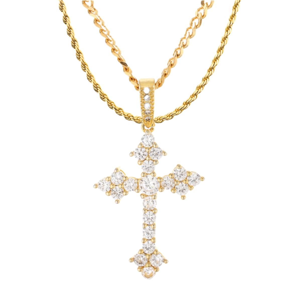 charlinliol 18k Gold Plated Necklace Iced Out Cubic Zirconia Cross Pendant Hip Hop Jewelry Chain For Men And Women