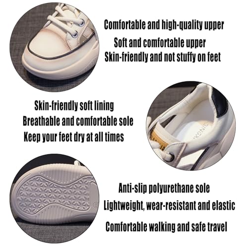 KCTRFSJ Women's Leather Hollow Casual Platform Sneakers,Fashion Lace-up Breathable Increasing Walking Shoes,Comfortable Low Top Non-Slip Running Sports Shoe3