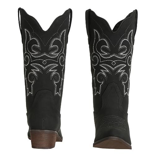 Image of J's.o.l.e Western Cowgirl Cowboy Boots for Women Mid Wide Calf Pointed Toe Riding Country Brown Black Boots