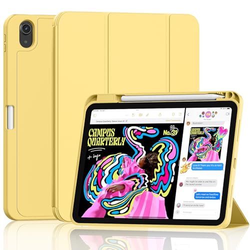 Lainergie Case for iPad (A16) 11th Generation 11-inch 2025 iPad 10th Generation 10.9-inch 2022 Shockproof Cover with Auto Sleep/Wake and Pencil Holder Yellow