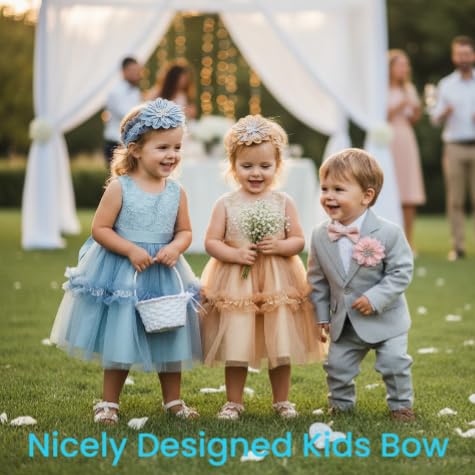 Image of Alvero Designer Floral Baby Girl Bow Headband, Soft Stretchable Satin Hairband, Elegant Lace & Satin Ribbon Hair Accessory for Newborns and Toddlers (Pack of 3 Pc) (Pastel Blue, Champagne Gold, Blush Peach)